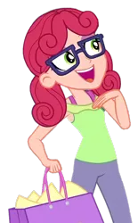 Size: 1034x1668 | Tagged: safe, derpibooru import, edit, edited screencap, screencap, alizarin bubblegum, equestria girls, equestria girls series, holidays unwrapped, spoiler:eqg series (season 2), background removed, dashing through the mall, glasses, image, open mouth, open smile, png, simple background, smiling, solo, transparent background