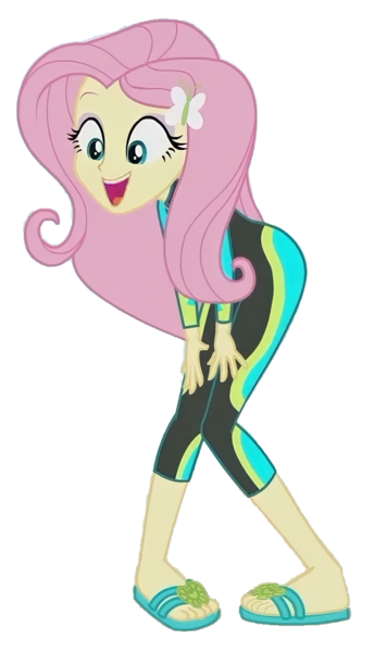 Size: 1174x2048 | Tagged: safe, derpibooru import, edit, edited screencap, screencap, fluttershy, aww... baby turtles, equestria girls, equestria girls series, background human, clothes, image, open mouth, open smile, png, sandals, simple background, smiling, solo, swimsuit, transparent background, wetsuit