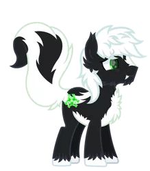 Size: 2800x3200 | Tagged: safe, artist:ponkus, derpibooru import, oc, oc:reeko, pony, skunk, skunk pony, chest fluff, cute, digital art, ear fluff, fangs, fluffy, fluffy tail, green eyes, image, male, markings, messy mane, png, show accurate, simple background, solo, stallion, tail, transparent background, unshorn fetlocks