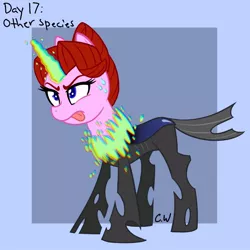 Size: 1000x1000 | Tagged: safe, artist:chelseawest, derpibooru import, oc, oc:crystal clear, changeling, changeling oc, image, jpeg, ponytober, shapeshifting, tongue out