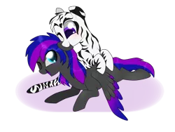 Size: 2592x1944 | Tagged: safe, artist:kaikururu, derpibooru import, oc, unofficial characters only, pegasus, zebra, duo, eyelashes, image, one eye closed, pegasus oc, png, simple background, transparent background, wings, wink, zebra oc