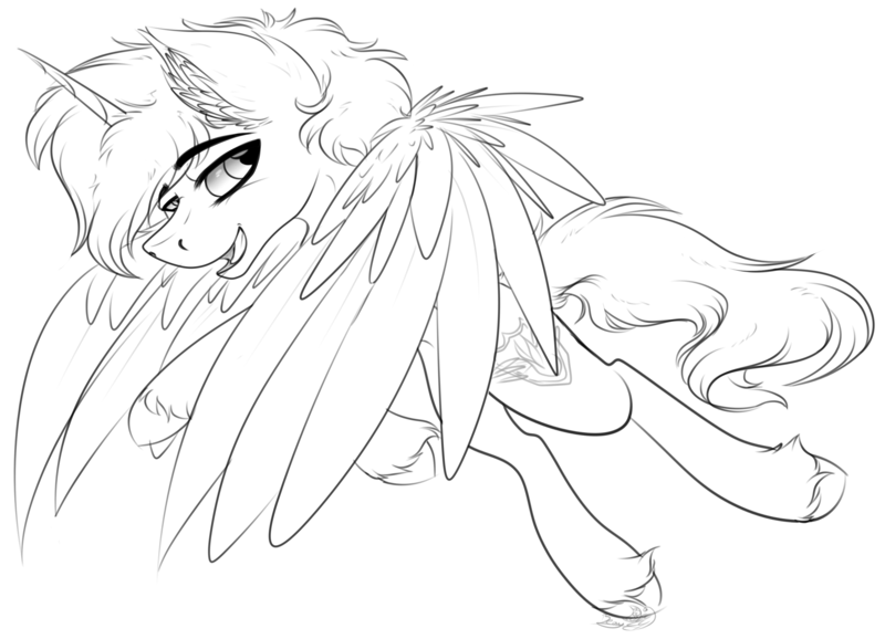 Size: 3496x2524 | Tagged: safe, artist:beamybutt, derpibooru import, oc, alicorn, pony, alicorn oc, ear fluff, horn, image, lineart, male, monochrome, png, simple background, smiling, solo, stallion, white background, wings