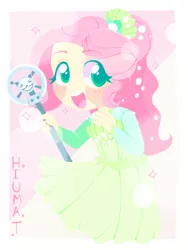 Size: 600x800 | Tagged: safe, artist:hiumatve, derpibooru import, fluttershy, equestria girls, equestria girls series, so much more to me, alternate hairstyle, blushing, clothes, colored pupils, cute, daaaaaaaaaaaw, dress, female, image, jpeg, microphone, shyabetes, solo