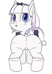 Size: 1000x1414 | Tagged: suggestive, artist:happy harvey, derpibooru import, ponified, earth pony, pony, anime, blushing, bow, butt, clothes, dock, dragon maid, drawn on phone, ear fluff, female, filly, foal, hair accessory, hair beads, hair bow, image, kanna kamui, looking at you, miss kobayashi's dragon maid, png, raised tail, simple background, socks, tail, thigh highs, transparent background, wide hips