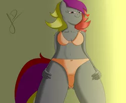Size: 2450x2000 | Tagged: suggestive, artist:jimmy draws, derpibooru import, oc, oc:annie flamme, unofficial characters only, anthro, earth pony, belly button, bra, breasts, clothes, cute, image, looking at you, panties, png, tail, underwear