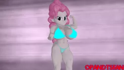 Size: 3840x2160 | Tagged: suggestive, artist:optimussparkle, derpibooru import, pinkie pie, equestria girls, 3d, 4k, belly button, big breasts, bikini, breasts, busty pinkie pie, clothes, female, fetish, flexing, image, muscle fetish, muscles, muscular female, pinkie pump, png, solo, solo female, source filmmaker, swimsuit
