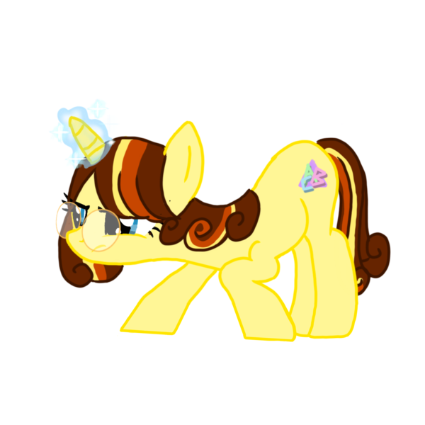 Size: 2420x2420 | Tagged: safe, derpibooru import, oc, oc:anon, oc:tracy, unicorn, derpibooru community collaboration, 2022 community collab, cutie mark, glasses, image, magic, png, simple background