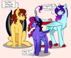 Size: 2672x2172 | Tagged: safe, artist:shamy-crist, derpibooru import, oc, oc:arrow flash, oc:shamy, oc:sunny crist, alicorn, dracony, dragon, hybrid, pony, female, image, mare, png