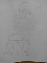 Size: 3120x4160 | Tagged: suggestive, artist:lewis20, derpibooru import, juniper montage, equestria girls, movie magic, spoiler:eqg specials, 2017, ass, backwards, butt, chair, clothes, female, image, jpeg, junibum montage, looking at you, looking back, panties, rear view, simple background, skirt, skirt lift, solo, solo female, underwear, upskirt