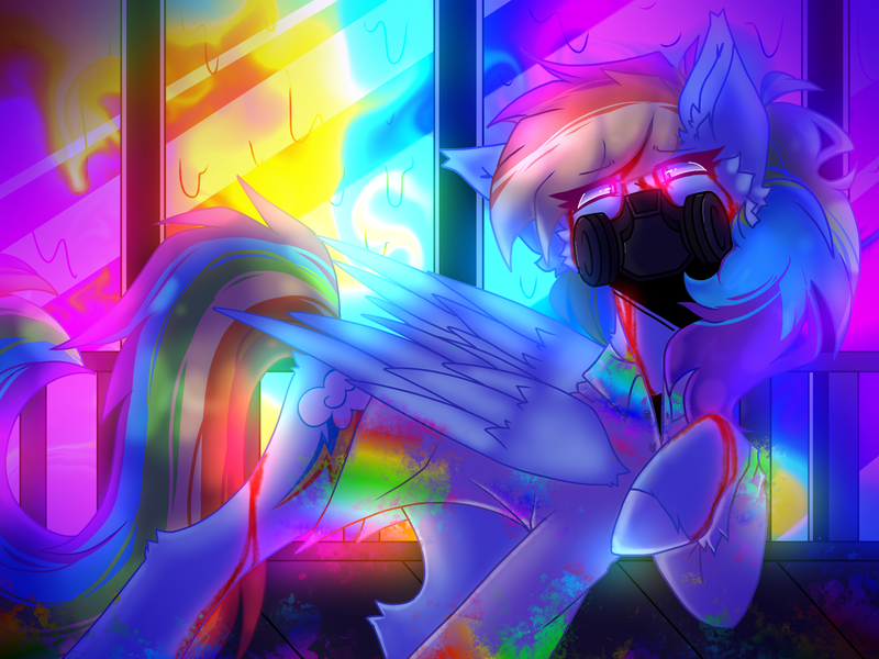 Size: 2048x1536 | Tagged: safe, artist:oniixide, derpibooru import, rainbow dash, pegasus, pony, fanfic:rainbow factory, cheek fluff, fanfic art, image, png, rainbow factory dash, respirator, solo