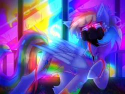 Size: 2048x1536 | Tagged: safe, artist:oniixide, derpibooru import, rainbow dash, pegasus, pony, fanfic:rainbow factory, cheek fluff, fanfic art, image, png, rainbow factory dash, respirator, solo