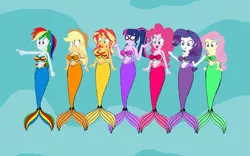 Size: 1239x771 | Tagged: suggestive, artist:meierus, derpibooru import, applejack, fluttershy, pinkie pie, rainbow dash, rarity, sci-twi, sunset shimmer, twilight sparkle, mermaid, equestria girls, big breasts, bra, breasts, clothes, crossover, fish tail, humane five, humane seven, humane six, image, mermaid seven, mermaid tail, mermaidized, png, seashell, seashell bra, species swap, tail, the little mermaid, transformation, underwear