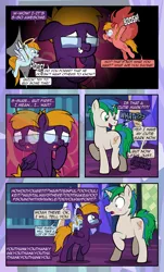 Size: 1920x3169 | Tagged: safe, artist:alexdti, derpibooru import, oc, oc:aqua lux, oc:marco, oc:purple creativity, oc:warm focus, unofficial characters only, pegasus, pony, unicorn, comic:quest for friendship, blue eyes, blushing, comic, dialogue, eye contact, female, floppy ears, folded wings, glasses, green eyes, grin, high res, hooves, horn, image, jpeg, looking at each other, looking at someone, male, mare, motion lines, nervous, nervous grin, one eye closed, onomatopoeia, open mouth, open smile, pegasus oc, raised hoof, raised leg, shadow, shoulder angel, shoulder devil, shrunken pupils, sitting, smiling, speech bubble, spread wings, stallion, standing, tail, two toned mane, two toned tail, unicorn oc, wall of tags, wavy mouth, wings, wink