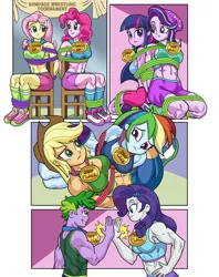Size: 2022x2554 | Tagged: suggestive, artist:art-2u, derpibooru import, applejack, fluttershy, pinkie pie, rainbow dash, rarity, spike, starlight glimmer, twilight sparkle, human, equestria girls, back to back, bondage, breasts, busty applejack, busty fluttershy, busty pinkie pie, busty rainbow dash, busty rarity, busty starlight glimmer, busty twilight sparkle, clothes, female, human spike, humanized, image, jpeg, male, medal, medals, muscles, shipping, shoes, socks, sparity, sports, straight, tied to chair, tied up, wrestling