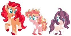 Size: 600x307 | Tagged: safe, artist:artistcoolpony, derpibooru import, oc, oc:cherry pop, oc:evening glow, oc:summer shine, unofficial characters only, earth pony, pony, unicorn, base used, coat markings, colored hooves, colored pupils, female, filly, foal, image, magical lesbian spawn, mare, offspring, open mouth, open smile, parent:pinkie pie, parent:sunset shimmer, parents:sunsetpie, png, siblings, simple background, sisters, smiling, transparent background, trio