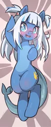 Size: 500x1250 | Tagged: safe, artist:renpcarts, derpibooru import, ponified, original species, pony, shark, shark pony, blushing, fish tail, gawr gura, hololive, hololive eng, image, jpeg, looking at you, pigtails, sharp teeth, tail, teeth, twintails, vtuber