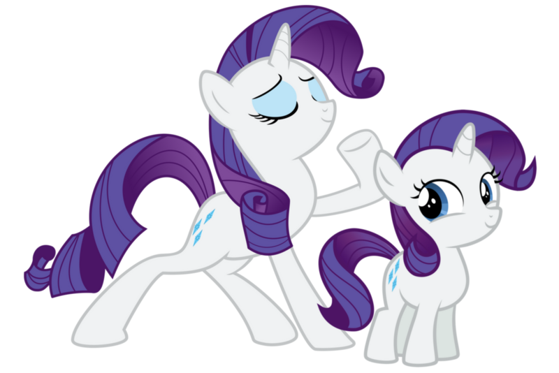 Size: 1280x854 | Tagged: safe, artist:budgeriboo, artist:media1997, artist:sollace, derpibooru import, rarity, pony, unicorn, duality, duo, duo female, eyes closed, female, filly, filly rarity, foal, image, mare, png, simple background, smiling, standing on two hooves, time paradox, transparent background, vector, younger