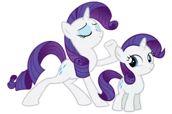 Size: 1280x854 | Tagged: safe, artist:budgeriboo, artist:media1997, artist:sollace, derpibooru import, rarity, pony, unicorn, duality, duo, duo female, eyes closed, female, filly, filly rarity, foal, image, mare, png, simple background, smiling, standing on two hooves, time paradox, transparent background, vector, younger