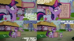 Size: 1280x720 | Tagged: safe, derpibooru import, edit, edited screencap, editor:quoterific, screencap, spike, twilight sparkle, twilight sparkle (alicorn), alicorn, dragon, pony, a trivial pursuit, season 9, spoiler:s09, bag, female, flying, image, jpeg, magic, male, mare, open mouth, open smile, saddle bag, smiling, telekinesis, winged spike, wings