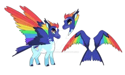 Size: 1920x1152 | Tagged: safe, artist:renhorse, derpibooru import, rainbow dash, pony, alternate design, colored wings, deviantart watermark, image, multicolored wings, obtrusive watermark, png, simple background, solo, transparent background, twitterina design, watermark, wings