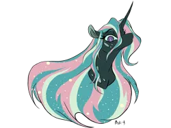 Size: 2732x2048 | Tagged: safe, artist:ask-y, derpibooru import, oc, unofficial characters only, changepony, hybrid, pony, unicorn, bust, ethereal mane, eyelashes, female, horn, image, magical lesbian spawn, mare, offspring, parent:princess celestia, parent:queen chrysalis, parents:chryslestia, png, simple background, solo, starry mane, transparent background, unicorn oc