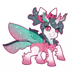 Size: 840x840 | Tagged: safe, artist:sappyscarfy, derpibooru import, oc, oc:scarfy, unofficial characters only, changeling, changeling queen, insect, changeling oc, changeling wings, clothes, female, horn, image, png, scarf, solo, solo female, sparkles, spread wings, transformation, wings