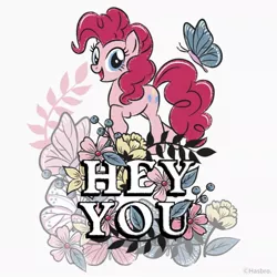 Size: 1080x1080 | Tagged: safe, artist:mylittleponyjpn, derpibooru import, official, part of a set, pinkie pie, butterfly, earth pony, insect, pegasus, pony, flower, image, instagram, jpeg, simple background, solo, white background