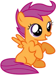 Size: 2121x2828 | Tagged: safe, artist:rainbowderp98, derpibooru import, scootaloo, pegasus, pony, .ai available, .svg available, cute, cutealoo, female, filly, foal, full body, grin, high res, hooves, image, png, purple eyes, simple background, sitting, small wings, smiling, solo, spread wings, transparent background, vector, wings
