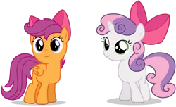 Size: 3136x1912 | Tagged: safe, artist:rainbowderp98, derpibooru import, scootaloo, sweetie belle, pegasus, pony, unicorn, somepony to watch over me, .ai available, .svg available, bow, duo, female, filly, foal, hair bow, image, png, simple background, transparent background, vector