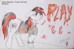 Size: 2946x1936 | Tagged: safe, artist:ebonypegasus, derpibooru import, oc, oc:blackjack, unofficial characters only, pony, unicorn, fallout equestria, fallout equestria: project horizons, blood, fanfic art, female, image, jpeg, scene interpretation, solo, traditional art