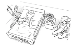 Size: 5000x3000 | Tagged: safe, artist:captainhoers, derpibooru import, oc, unofficial characters only, pony, bed, duo, grayscale, hospital bed, image, iv drip, monochrome, overhead view, png