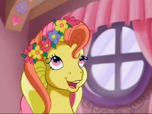 Size: 304x228 | Tagged: safe, derpibooru import, screencap, gem blossom, earth pony, pony, the princess promenade, adorablossom, curtains, cute, female, floral head wreath, flower, flower hat, flower in hair, g3, g3betes, happy, image, indoors, jpeg, mare, open mouth, open smile, smiling, solo, window, wreath