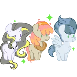 Size: 1280x1280 | Tagged: safe, artist:twipie321yt, derpibooru import, oc, earth pony, pegasus, pony, unicorn, chest fluff, earth pony oc, horn, horse collar, image, jewelry, magical lesbian spawn, necklace, offspring, parent:big macintosh, parent:high winds, parent:misty fly, parent:prince blueblood, parent:tree hugger, parent:twilight sparkle, parents:mistywinds, parents:treemac, parents:twiblood, pegasus oc, png, simple background, transparent background, trio, unicorn oc, wings