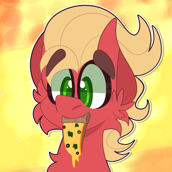 Size: 1629x1629 | Tagged: safe, artist:saveraedae, derpibooru import, sprout cloverleaf, earth pony, pony, my little pony: a new generation, bust, cheek fluff, chest fluff, cute, ear fluff, eyebrows, food, g5, image, nom, pizza, png, portrait, solo