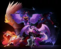 Size: 5000x4034 | Tagged: safe, artist:pumpkabooo, derpibooru import, king sombra, princess cadance, princess celestia, princess luna, twilight sparkle, twilight sparkle (alicorn), alicorn, image, png