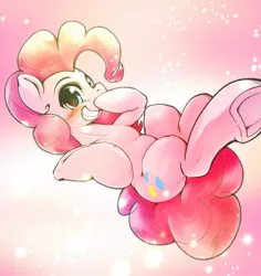 Size: 1523x1612 | Tagged: safe, artist:kurogewapony, derpibooru import, pinkie pie, earth pony, pony, abstract background, blushing, cute, diapinkes, female, image, jpeg, looking at you, lying down, mare, on back, smiling, smiling at you, solo, underhoof