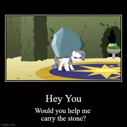 Size: 500x500 | Tagged: safe, derpibooru import, screencap, rarity, tom, the return of harmony, carrying, demotivational poster, derpibooru exclusive, discorded, hey you, image, jpeg, meme, pink floyd, solo, the wall