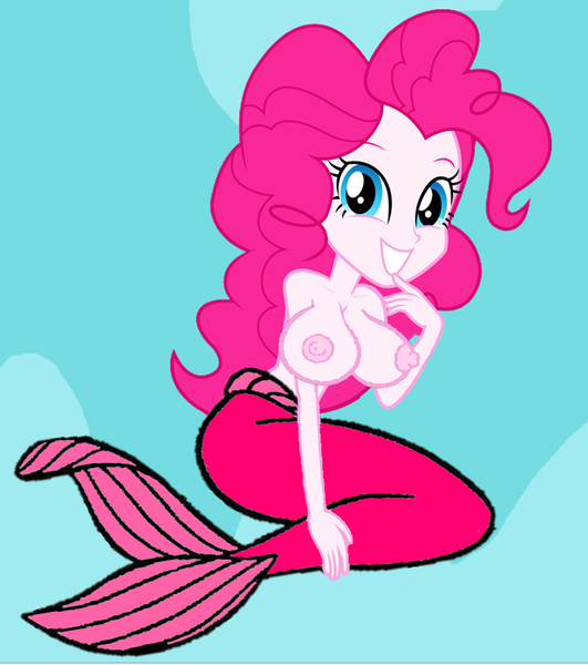 Size: 697x787 | Tagged: questionable, artist:meierus, derpibooru import, edit, pinkie pie, mermaid, equestria girls, breasts, busty pinkie pie, image, mermaidized, nude edit, nudity, png, polyp, poor unfortunate souls, species swap, the little mermaid, transformation