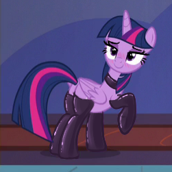 Size: 251x251 | Tagged: suggestive, edit, edited screencap, editor:anonymous, screencap, twilight sparkle, twilight sparkle (alicorn), alicorn, pony, bedroom eyes, blushing, butt, choker, clothes, clothes edit, evening gloves, female, gloves, image, latex, latex gloves, latex stockings, long gloves, looking at you, looking back, looking back at you, mare, multicolored mane, multicolored tail, plot, png, purple coat, purple eyes, raised hoof, scrunchy face, show accurate, side view, smiling, socks, solo, solo female, stockings, thigh highs