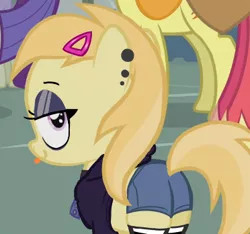 Size: 372x348 | Tagged: safe, anonymous editor, edit, edited screencap, screencap, big macintosh, carrot top, golden harvest, noi, rarity, earth pony, pony, background pony, booty shorts, butt, clothes, cropped, crowd, ear piercing, female, filly, foal, hairpin, image, lidded eyes, looking at you, male, piercing, plot, png, socks, stallion, sweater, wide eyes