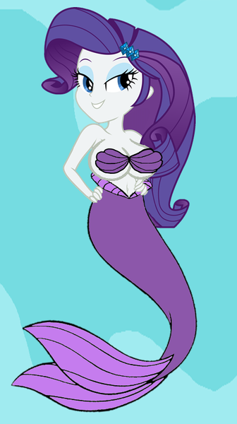 Size: 436x778 | Tagged: suggestive, artist:meierus, derpibooru import, rarity, mermaid, equestria girls, bare shoulders, breasts, busty rarity, image, mermaidized, png, polyp, poor unfortunate souls, species swap, the little mermaid, transformation