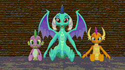 Size: 1920x1080 | Tagged: safe, artist:ponygamer2020, artist:ponygamersfm, derpibooru import, princess ember, smolder, spike, dragon, 3d, animated, brick wall, butt shake, cartoon physics, clock cleaners, comedy, cute, daaaaaaaaaaaw, disney, dragon day, dragon trio, dragoness, emberbetes, expression, eyebrows, eyeshadow, feet, female, funny, funny face, gif, head shake, holding, horn, image, looking at you, makeup, male, parody, paws, redesign, remake, sad, scene interpretation, scene parody, shaking, smolderbetes, soles, source filmmaker, spikabetes, spike day, spread wings, surprised, toes, trio, uncomfortable, updated, updated design, wings