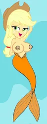 Size: 296x776 | Tagged: suggestive, alternate version, artist:meierus, derpibooru import, edit, applejack, mermaid, equestria girls, breasts, busty applejack, image, mermaidized, nipples, nude edit, nudity, png, polyp, poor unfortunate souls, species swap, the little mermaid, transformation