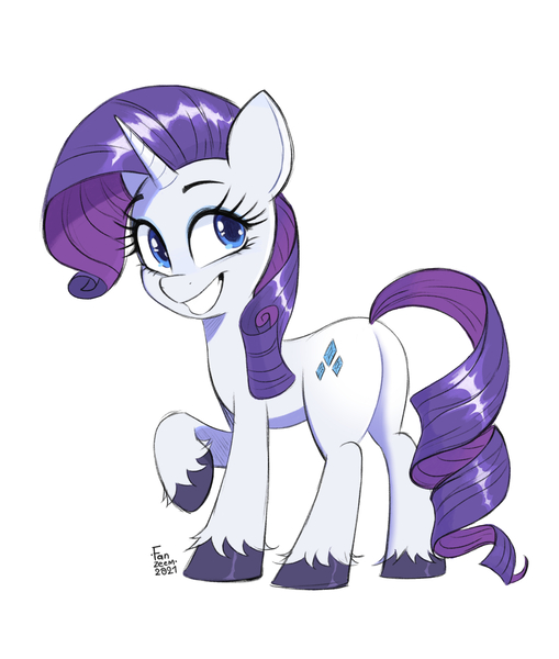 Size: 1190x1404 | Tagged: safe, artist:fanzeem, derpibooru import, rarity, pony, unicorn, butt, female, image, jpeg, looking at you, mare, plot, raised hoof, smiling, smiling at you, solo, unshorn fetlocks, white