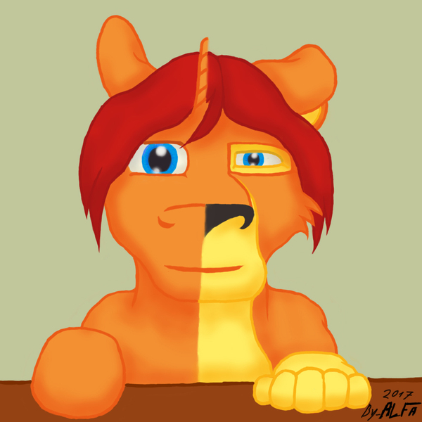 Size: 1000x1000 | Tagged: safe, artist:alfa007, derpibooru import, oc, oc:alfa, big cat, lion, pony, unicorn, image, jpeg