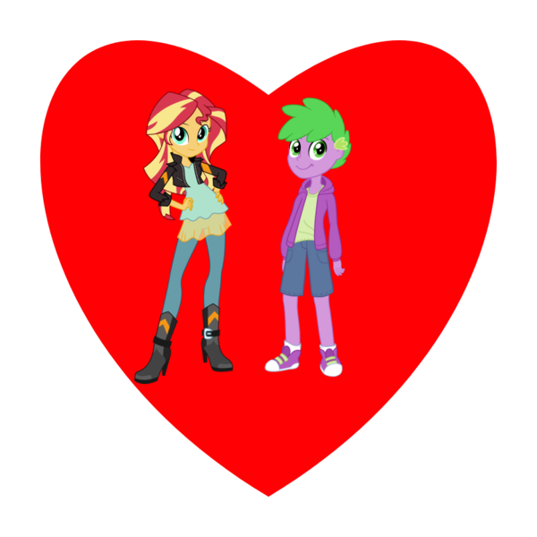 Size: 800x800 | Tagged: safe, derpibooru import, spike, sunset shimmer, human, female, heart, humanized, human spike, image, male, png, shipping, shipping fuel, straight, sunsetspike