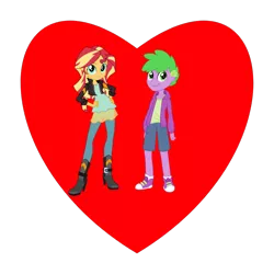 Size: 800x800 | Tagged: safe, derpibooru import, spike, sunset shimmer, human, female, heart, humanized, human spike, image, male, png, shipping, shipping fuel, straight, sunsetspike