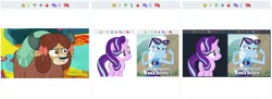 Size: 1816x659 | Tagged: safe, derpibooru import, edit, edited screencap, screencap, starlight glimmer, trixie, pony, unicorn, yak, derpibooru, twibooru, equestria girls, equestria girls series, forgotten friendship, season 8, the parent map, uprooted, spoiler:s08, biceps, bow, caption, female, furious, image, image macro, implied bulk biceps, juxtaposition, mare, meta, monkey swings, narrowed eyes, not a vector, png, reaction image, simple background, solo, text, transparent background, unamused