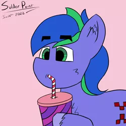 Size: 1500x1500 | Tagged: safe, artist:solder point, derpibooru import, oc, oc:felicity stars, unofficial characters only, pegasus, pony, cheek fluff, chest fluff, cute, cutie mark, drinking, drinking straw, ear fluff, eyebrows, eyebrows visible through hair, female, image, mare, milkshake, png, signature, simple background, solo