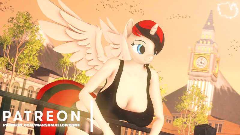 Size: 1280x720 | Tagged: suggestive, artist:marshmallow-pone, derpibooru import, oc, oc:vani, unofficial characters only, alicorn, anthro, 3d, alicorn oc, big breasts, breasts, female, horn, image, png, solo, solo female, source filmmaker, wings